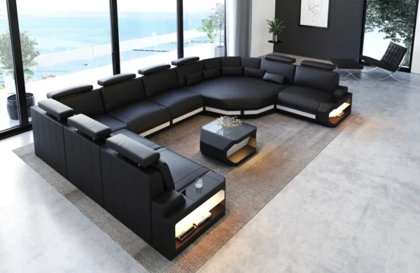 Büffelleder Wohnlandschaft Aurora mit Ottomane U-Form XL