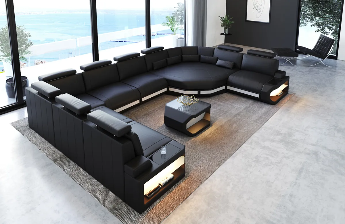 Büffelleder Wohnlandschaft Aurora mit Ottomane U-Form XL