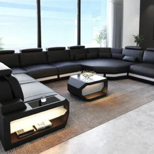 Büffelleder Wohnlandschaft Aurora mit Ottomane U-Form XL