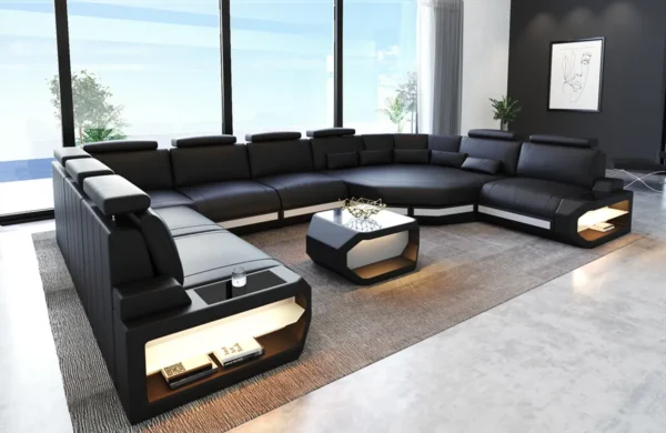 Büffelleder Wohnlandschaft Aurora mit Ottomane U-Form XL – Bild 2