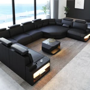 Büffelleder Wohnlandschaft Aurora mit Ottomane U-Form XL
