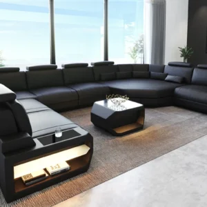 Büffelleder Wohnlandschaft Aurora mit Ottomane U-Form XL