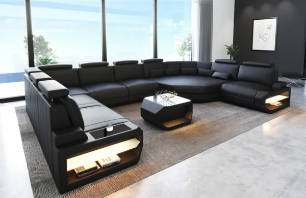Büffelleder Wohnlandschaft Aurora mit Ottomane U-Form XL – Bild 5