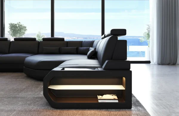 Büffelleder Wohnlandschaft Aurora mit Ottomane U-Form XL – Bild 6