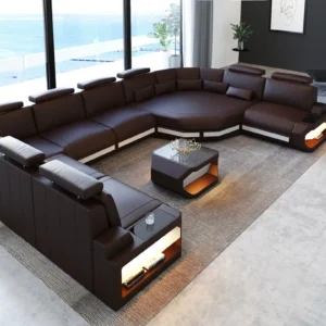 Büffelleder Wohnlandschaft Aurora mit Ottomane U-Form XL
