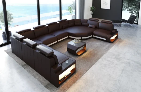 Büffelleder Wohnlandschaft Aurora mit Ottomane U-Form XL – Bild 7