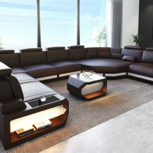 Büffelleder Wohnlandschaft Aurora mit Ottomane U-Form XL