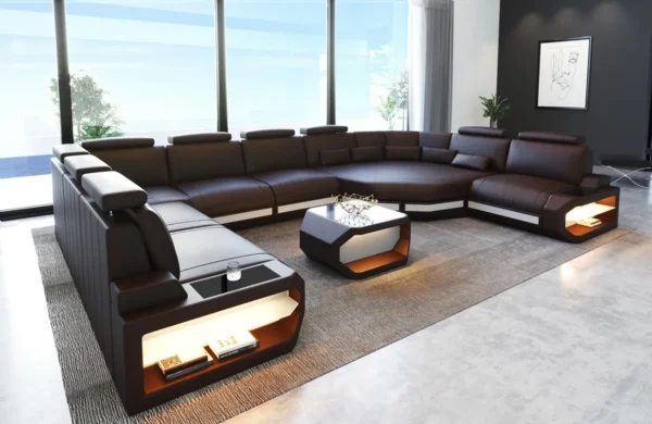 Büffelleder Wohnlandschaft Aurora mit Ottomane U-Form XL – Bild 8