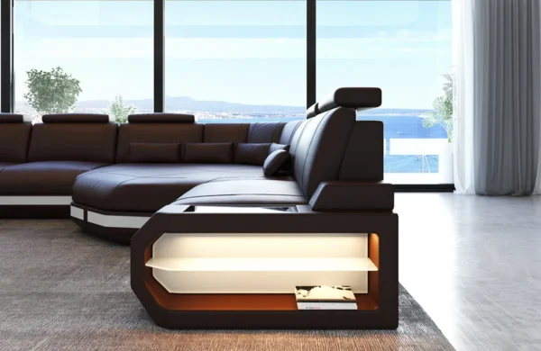 Büffelleder Wohnlandschaft Aurora mit Ottomane U-Form XL – Bild 9