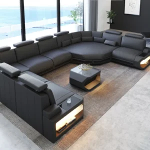 Büffelleder Wohnlandschaft Aurora mit Ottomane U-Form XL