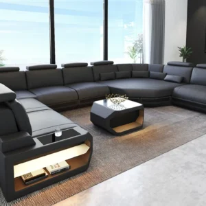 Büffelleder Wohnlandschaft Aurora mit Ottomane U-Form XL