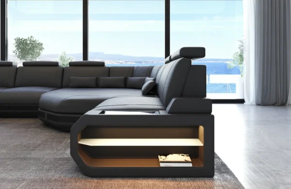 Büffelleder Wohnlandschaft Aurora mit Ottomane U-Form XL – Bild 12