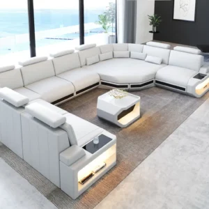 Büffelleder Wohnlandschaft Aurora mit Ottomane U-Form XL