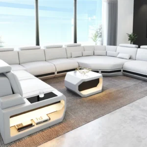 Büffelleder Wohnlandschaft Aurora mit Ottomane U-Form XL