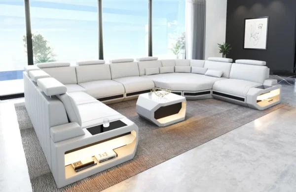 Büffelleder Wohnlandschaft Aurora mit Ottomane U-Form XL – Bild 14