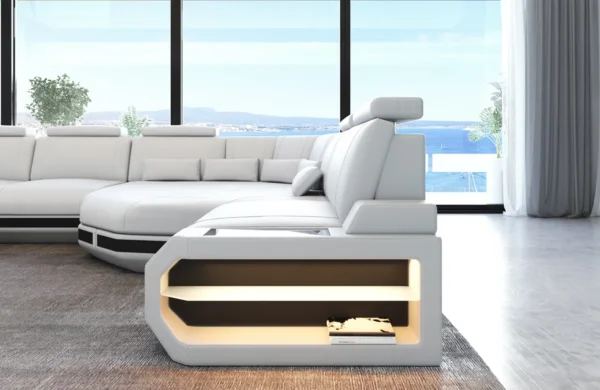 Büffelleder Wohnlandschaft Aurora mit Ottomane U-Form XL – Bild 15