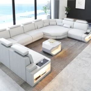 Büffelleder Wohnlandschaft Aurora mit Ottomane U-Form XL