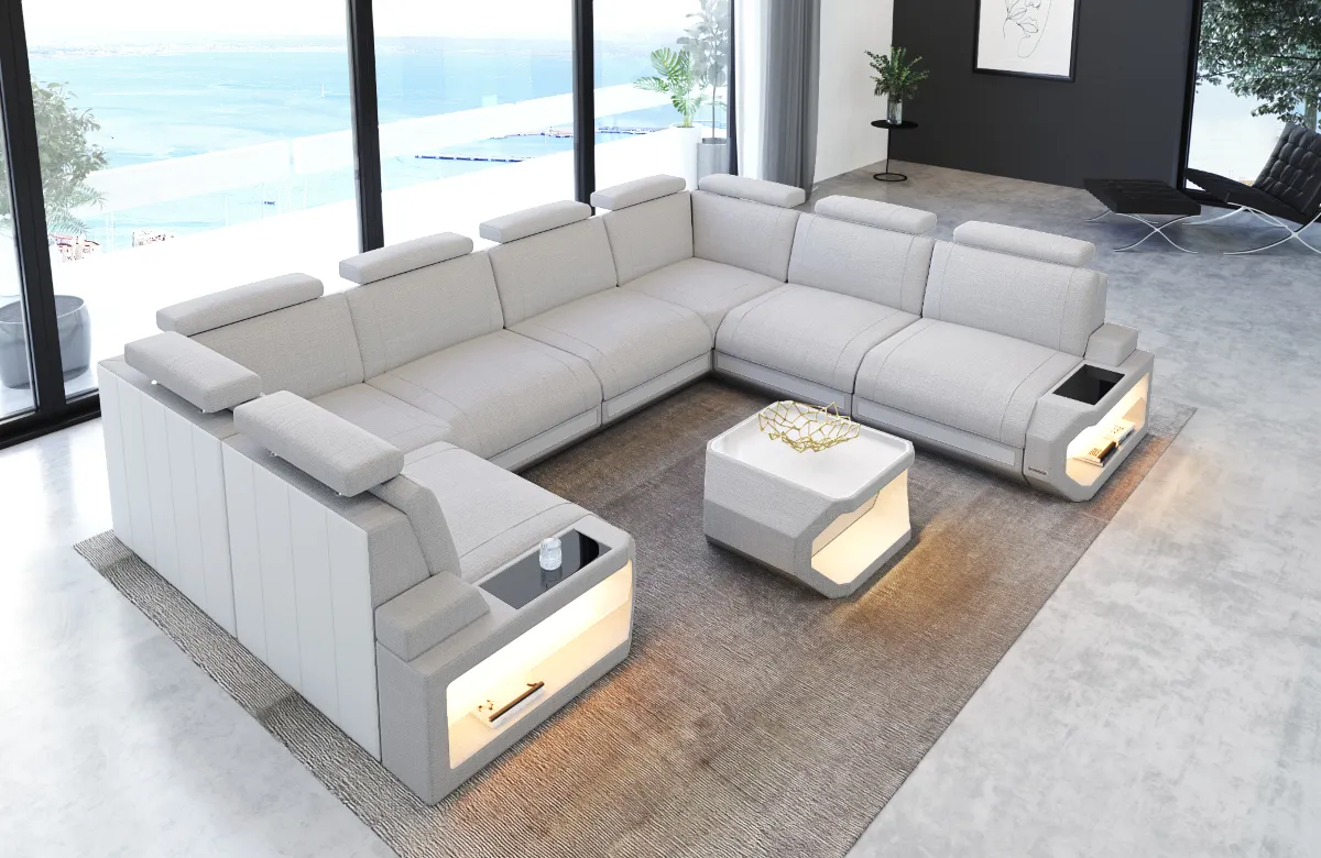 Webstoff Wohnlandschaft Aurora U-Form XL