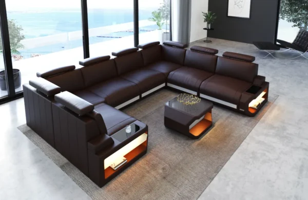 Büffelleder Wohnlandschaft Aurora U-Form XL – Bild 10