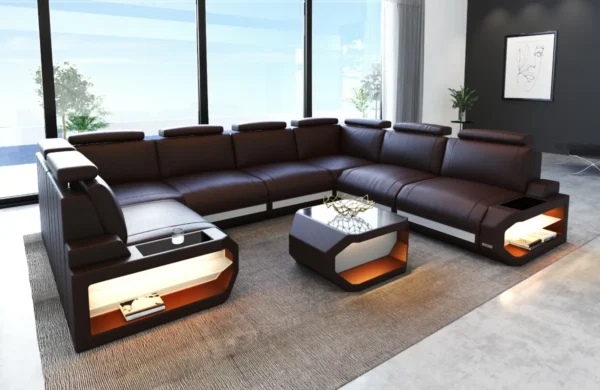 Büffelleder Wohnlandschaft Aurora U-Form XL – Bild 11