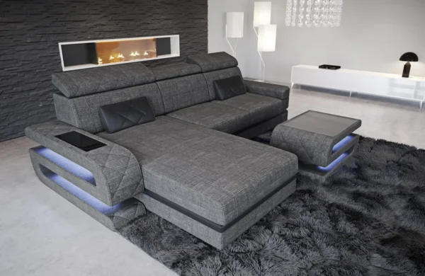 Webstoff Ecksofa Bellavita mit Ottomane L-Form S