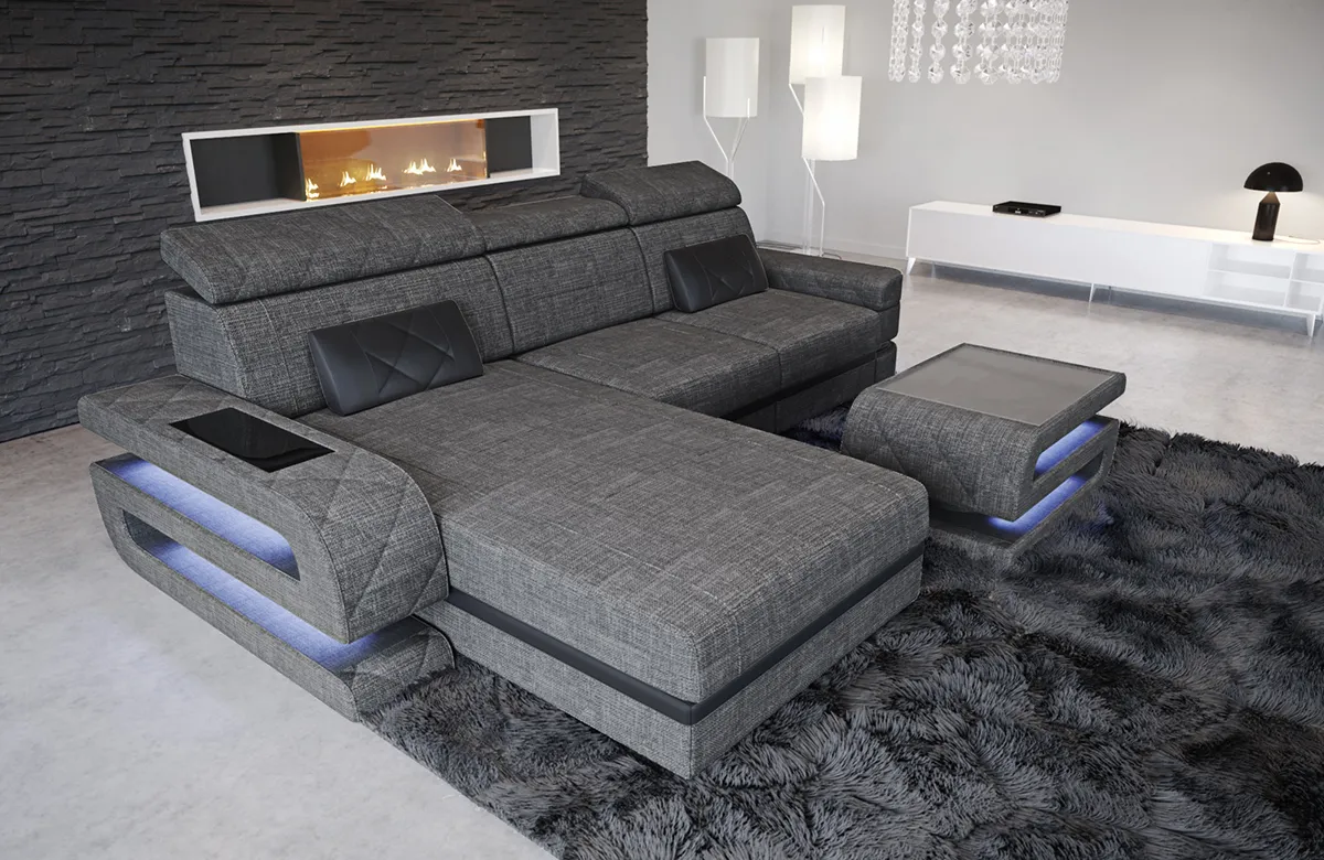 Webstoff Ecksofa Bellavita mit Ottomane L-Form S