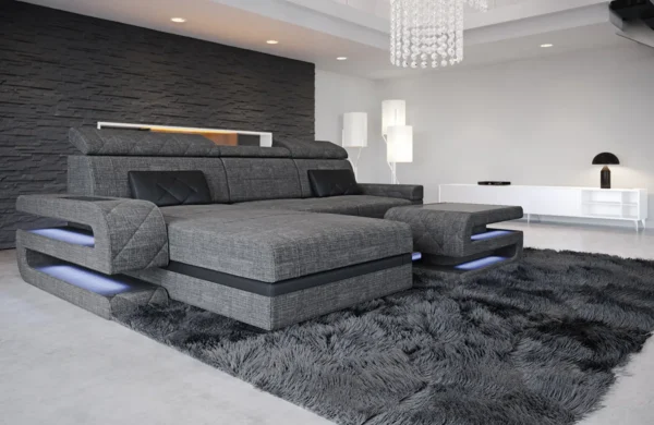 Webstoff Ecksofa Bellavita mit Ottomane L-Form S – Bild 4