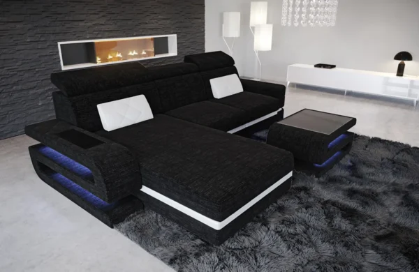Webstoff Ecksofa Bellavita mit Ottomane L-Form S – Bild 13