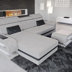 Webstoff Ecksofa Bellavita mit Ottomane L-Form S