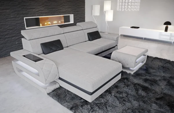 Webstoff Ecksofa Bellavita mit Ottomane L-Form S – Bild 5
