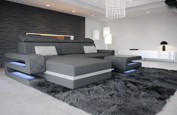 Mikrofaser Ecksofa Bellavita mit Ottomane L-Form S – Bild 4