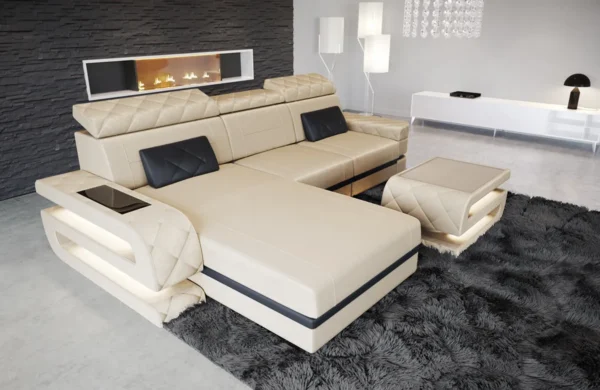 Samtstoff Ecksofa Bellavita mit Ottomane L-Form S – Bild 5