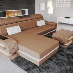 Samtstoff Ecksofa Bellavita mit Ottomane L-Form S