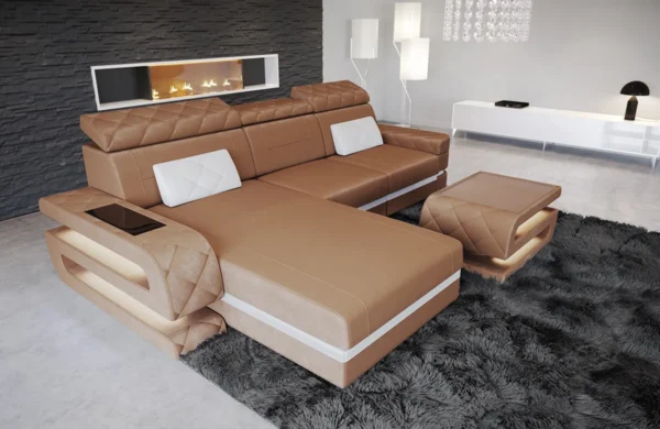 Samtstoff Ecksofa Bellavita mit Ottomane L-Form S