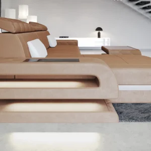 Samtstoff Ecksofa Bellavita mit Ottomane L-Form S
