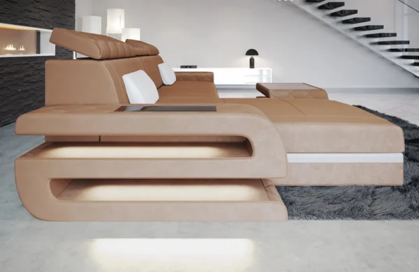 Samtstoff Ecksofa Bellavita mit Ottomane L-Form S – Bild 2