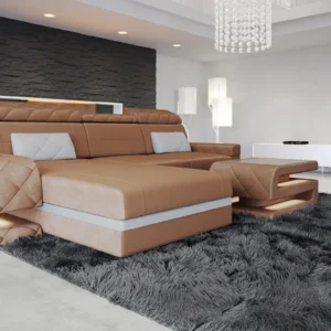 Samtstoff Ecksofa Bellavita mit Ottomane L-Form S