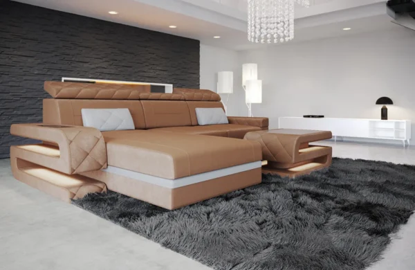 Samtstoff Ecksofa Bellavita mit Ottomane L-Form S – Bild 4