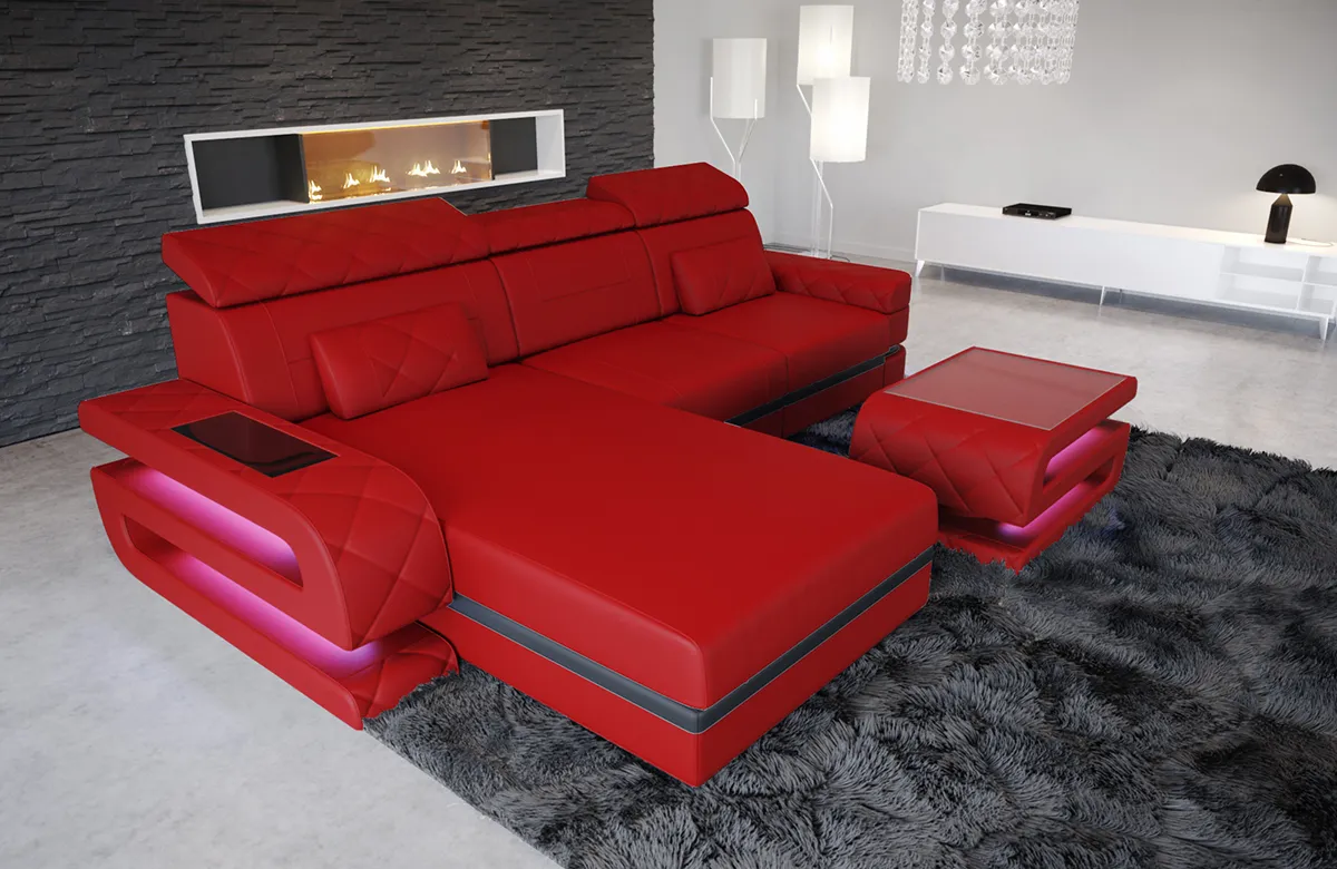 Büffelleder Ecksofa Bellavita mit Ottomane L-Form S