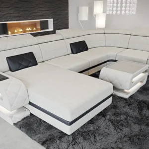 Webstoff Wohnlandschaft Bellavita mit Ottomane U-Form L Mini