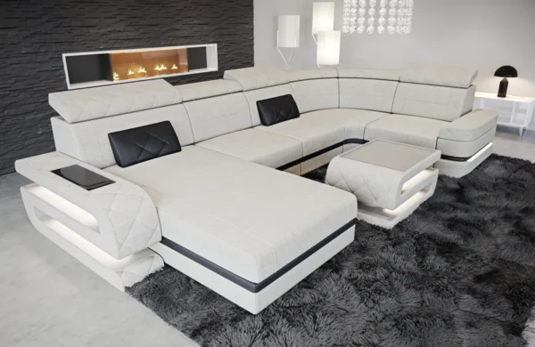 Webstoff Wohnlandschaft Bellavita mit Ottomane U-Form L Mini – Bild 5