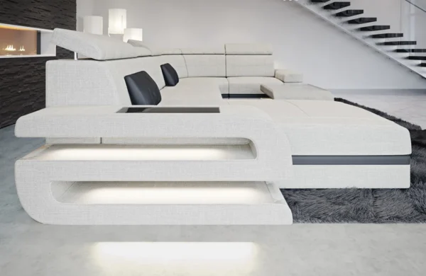 Webstoff Wohnlandschaft Bellavita mit Ottomane U-Form L Mini – Bild 6
