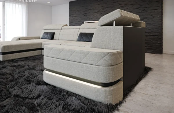 Webstoff Wohnlandschaft Bellavita mit Ottomane U-Form L Mini – Bild 7