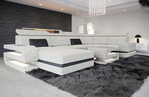 Webstoff Wohnlandschaft Bellavita mit Ottomane U-Form L Mini – Bild 8