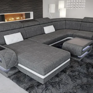 Webstoff Wohnlandschaft Bellavita mit Ottomane U-Form L Mini