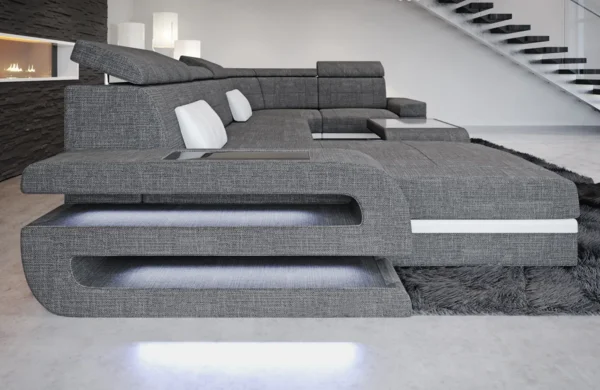 Webstoff Wohnlandschaft Bellavita mit Ottomane U-Form L Mini – Bild 10