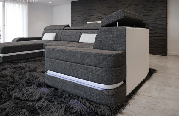 Webstoff Wohnlandschaft Bellavita mit Ottomane U-Form L Mini – Bild 11
