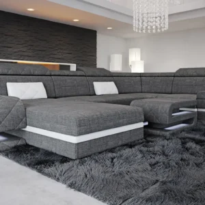 Webstoff Wohnlandschaft Bellavita mit Ottomane U-Form L Mini