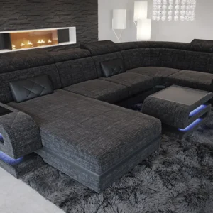 Webstoff Wohnlandschaft Bellavita mit Ottomane U-Form L Mini