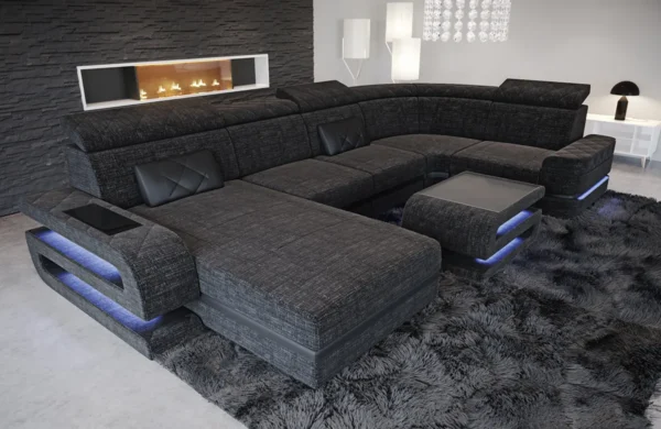Webstoff Wohnlandschaft Bellavita mit Ottomane U-Form L Mini – Bild 13